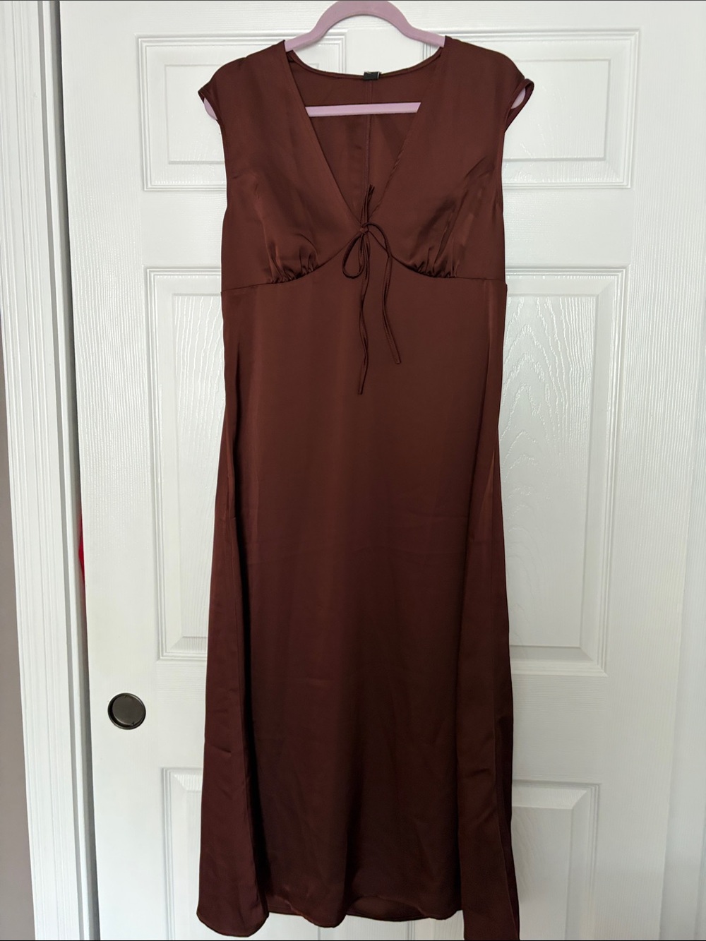 Cider Satin Tie Front Midi Dress Brown XL NWT